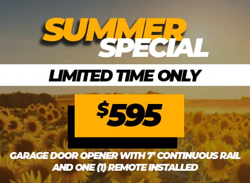 Garage Door Opener w/ continuous chain rail and one (1) remote installed for $595