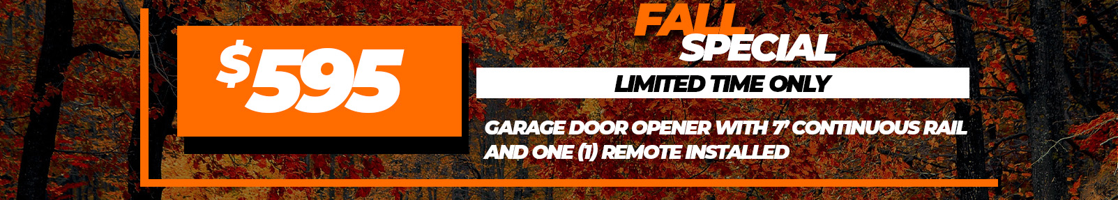 Garage Door Opener w/ continuous chain rail and one (1) remote installed for $595