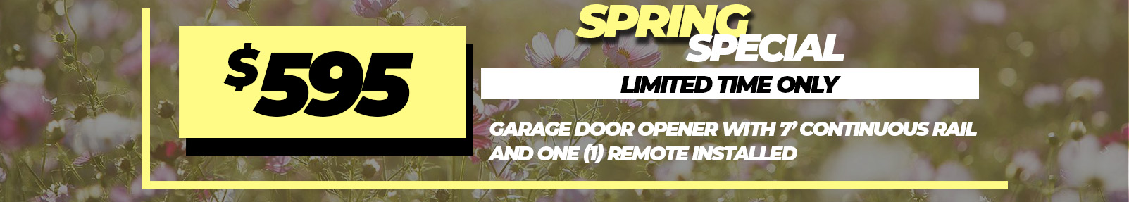 Garage Door Opener w/ continuous chain rail and one (1) remote installed for $595